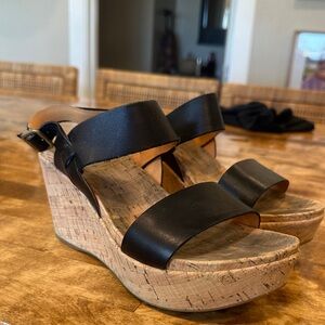 Kork-Ease Black Leather Platform Sandals
